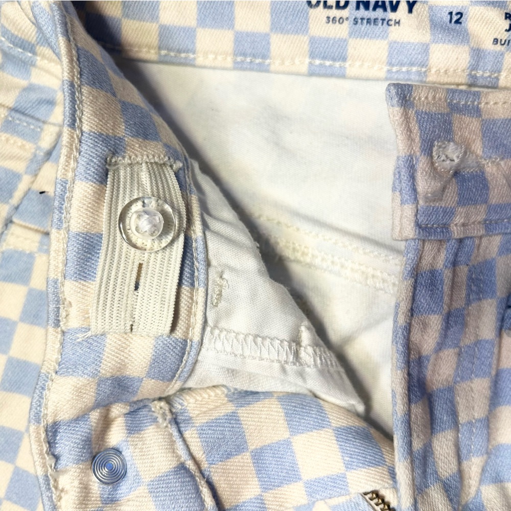 Girls Old Navy Light Blue and White Checkered Pants, rockstar jeggings - Picture 6 of 7
